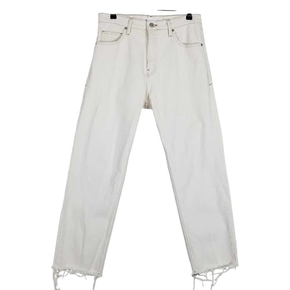 Good American‎ Good Standard Straight Jeans Women 4/27 White Raw Hem Mid Rise